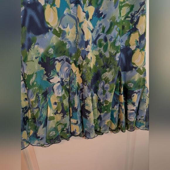 Vintage Dressbarn Woman Blue Green Floral Watercolor Midi Skirt 14W Garden Girl - Picture 4 of 7